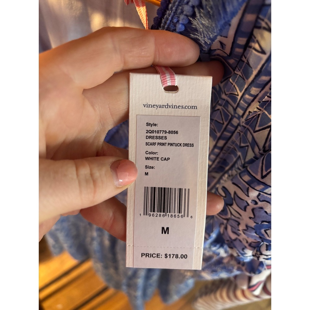 Vineyard Vines Dress Womens M Blue White Scarf Print Pintuck NWT Mini - Picture 3 of 8